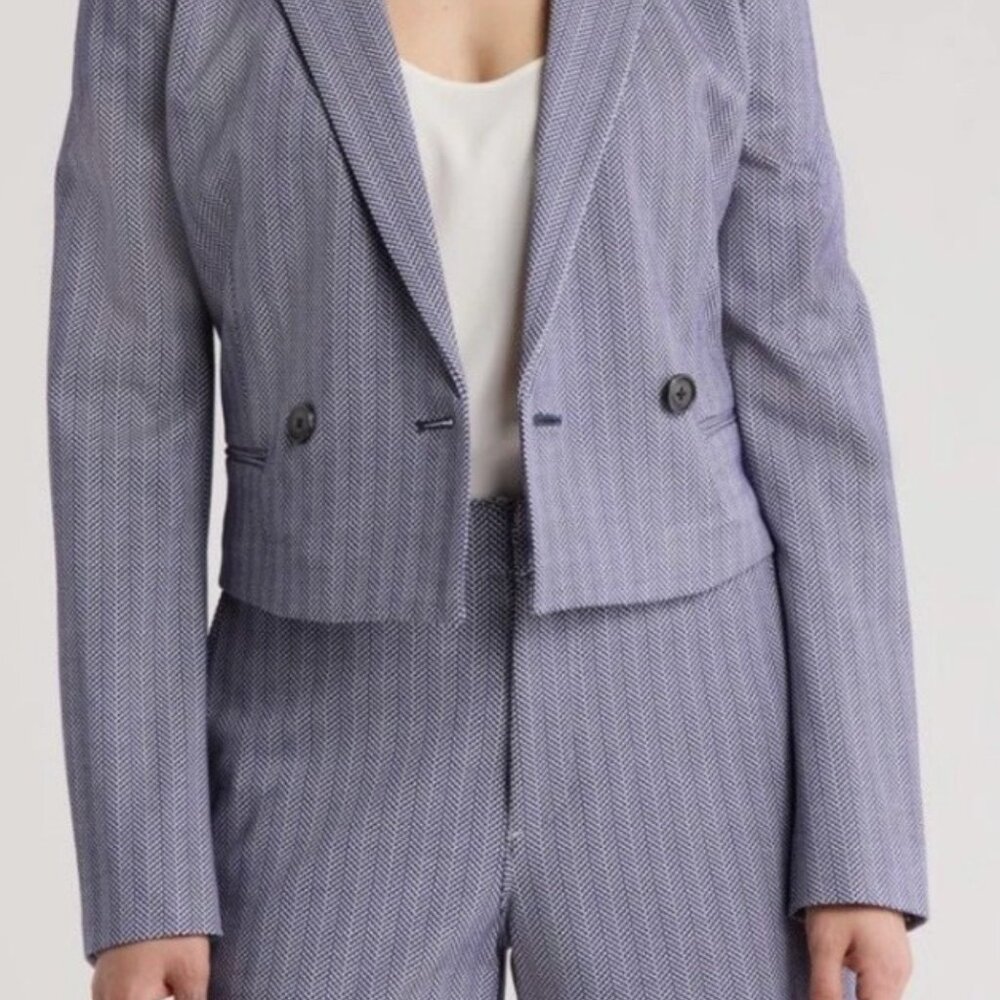 Rag & Bone Elvy Chevron Crop Blazer Navy NEW
